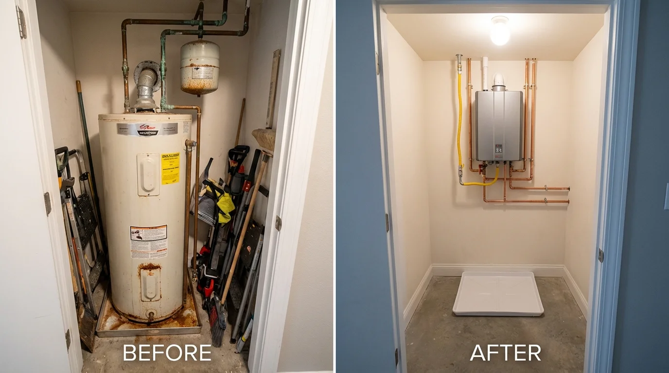 Tank water heater versus wall-mounted tankless unit comparison for Saint James, MD homeowners
