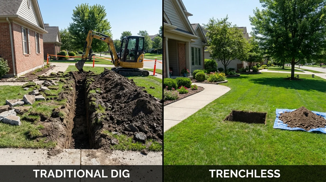 Trenchless sewer repair with minimal yard damage versus traditional excavation in Saint James, MD